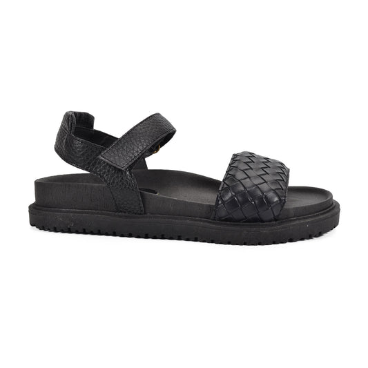 Dinamarca Black | Leather Braided Flat Sandals