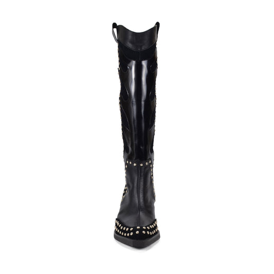 Piu Piu | Black Leather Studded Cowgirl Boots