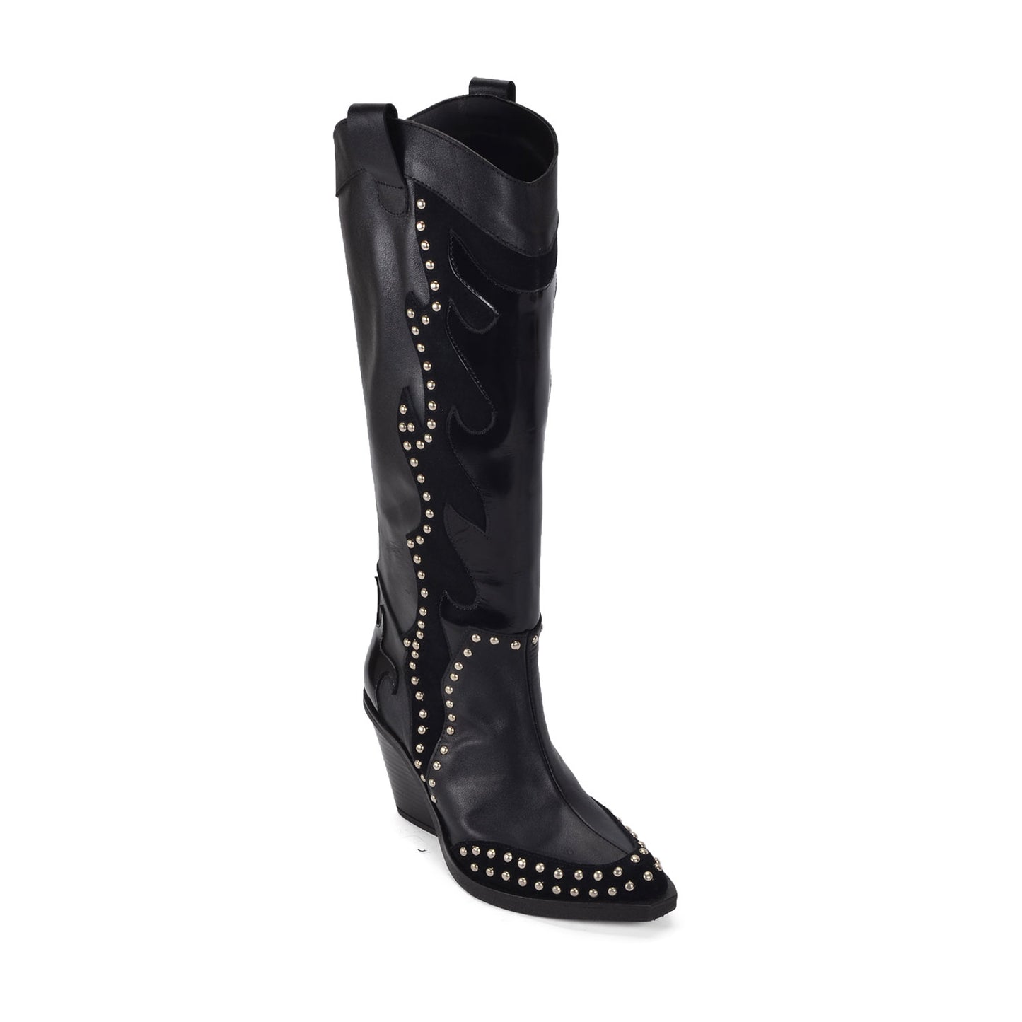 Piu Piu | Black Leather Studded Cowgirl Boots
