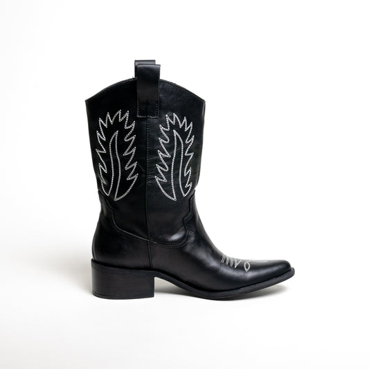 Juana Noir et Blanc | Bottes de cow-girl en cuir