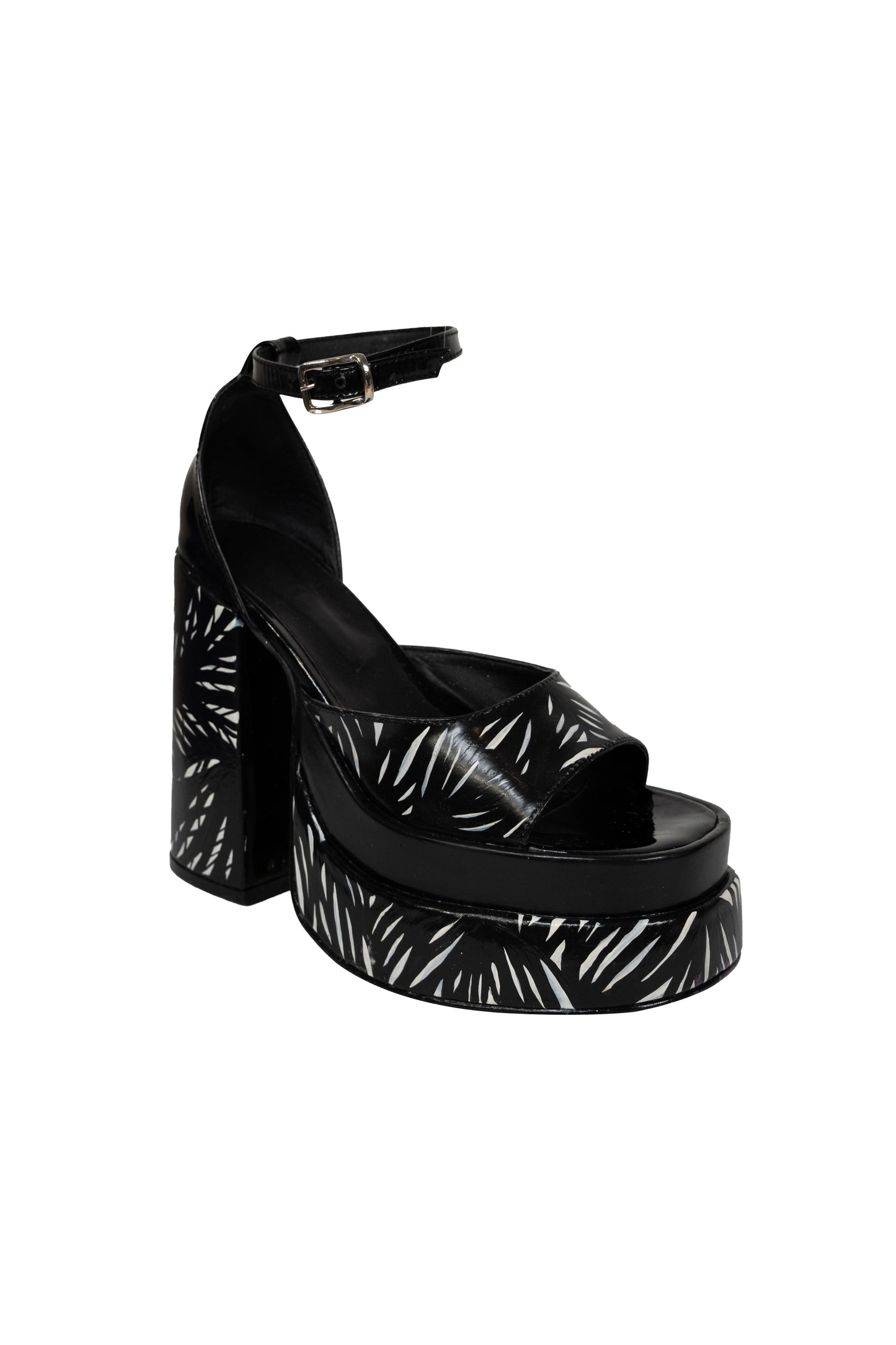 Qatar Noir | Double plateforme en cuir verni