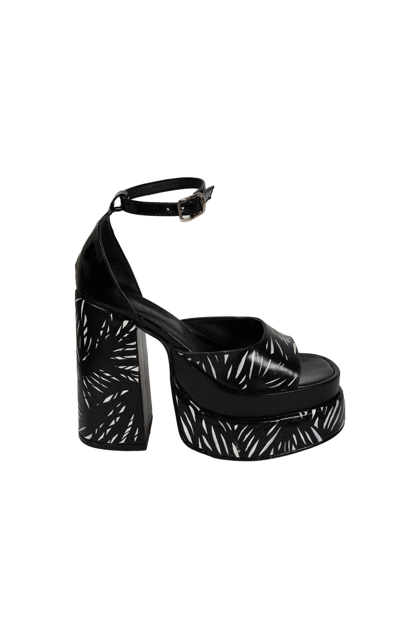 Qatar Noir | Double plateforme en cuir verni