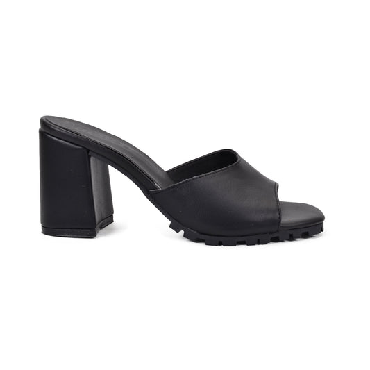 Acapulco Black | Leather Platform Heel Slide Sandal