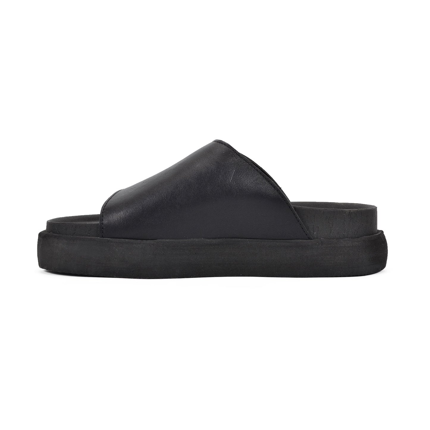 Corea Black | Leather Platform Flat Sandals