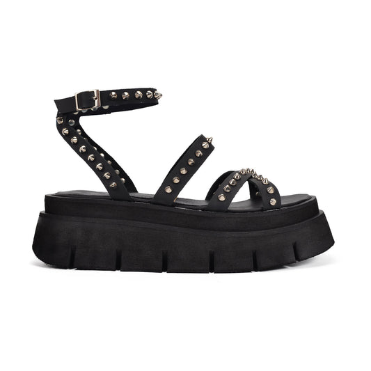 Costa Rica | Black Leather Studded Platform Sandals