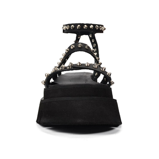 Costa Rica | Black Leather Studded Platform Sandals