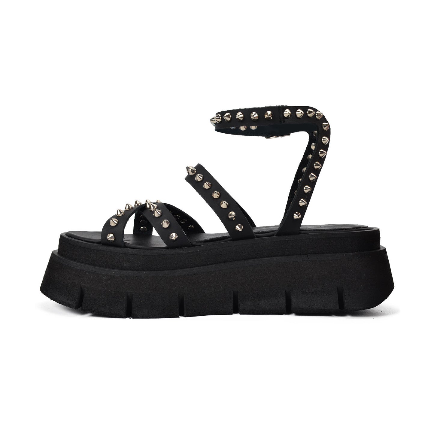 Costa Rica | Black Leather Studded Platform Sandals