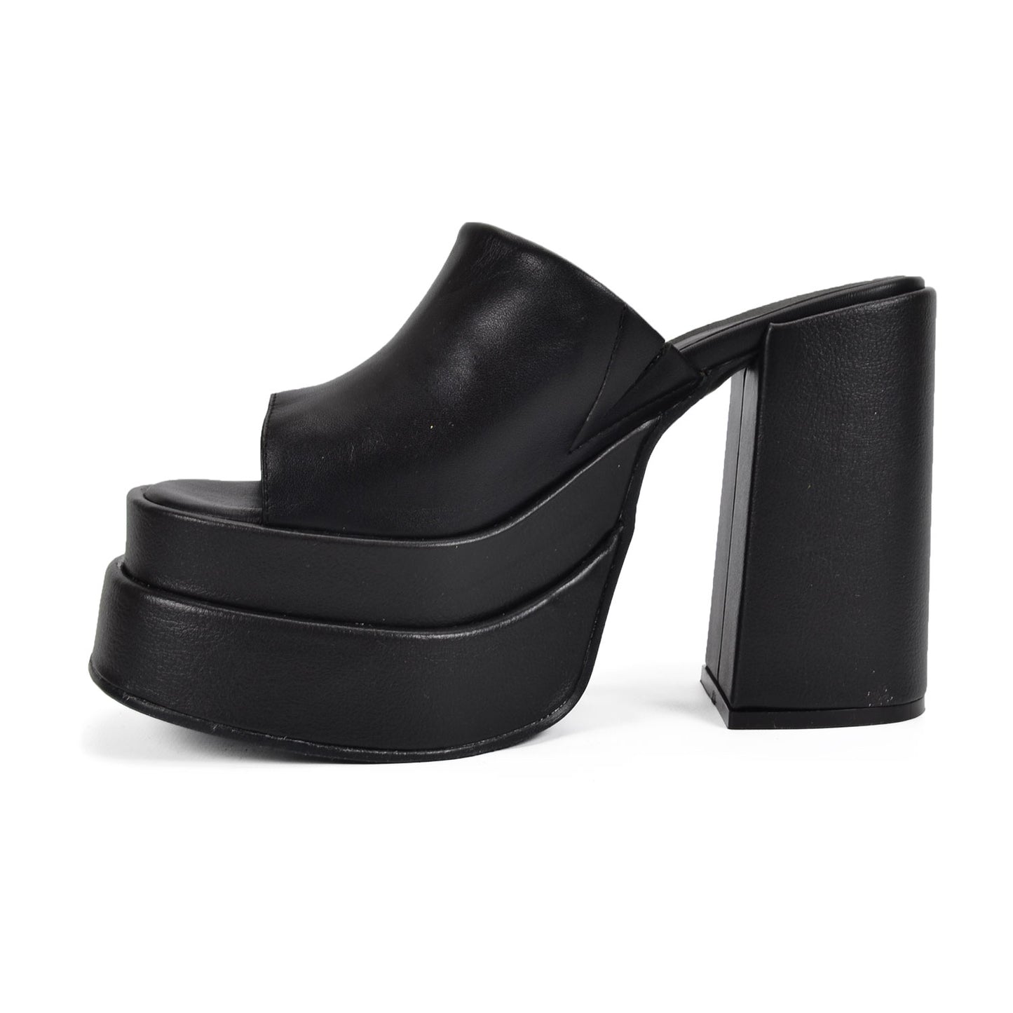 Finlandia | Black Leather Extra Platform Slide Sandals