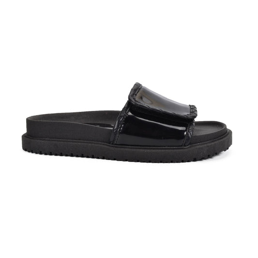 Francia Black | Patent Leather Slide Sandals