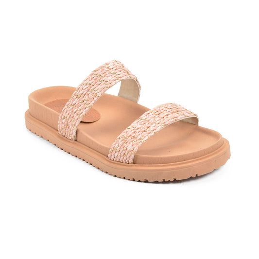 Japon Pink | Raffia Slide Flat Sandals