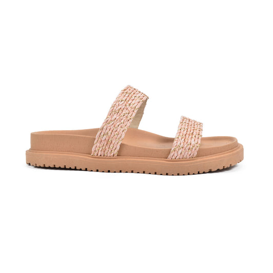 Japon Pink | Raffia Slide Flat Sandals
