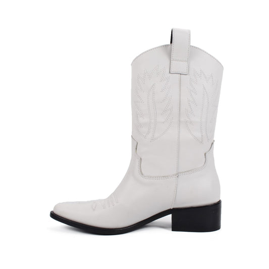 Juana White | Leather Cowboy Boots