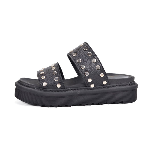 Osaka | Leather Studded Flat Sandals