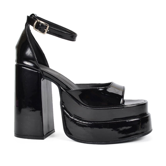 Qatar Black | Patent Leather Double Platform