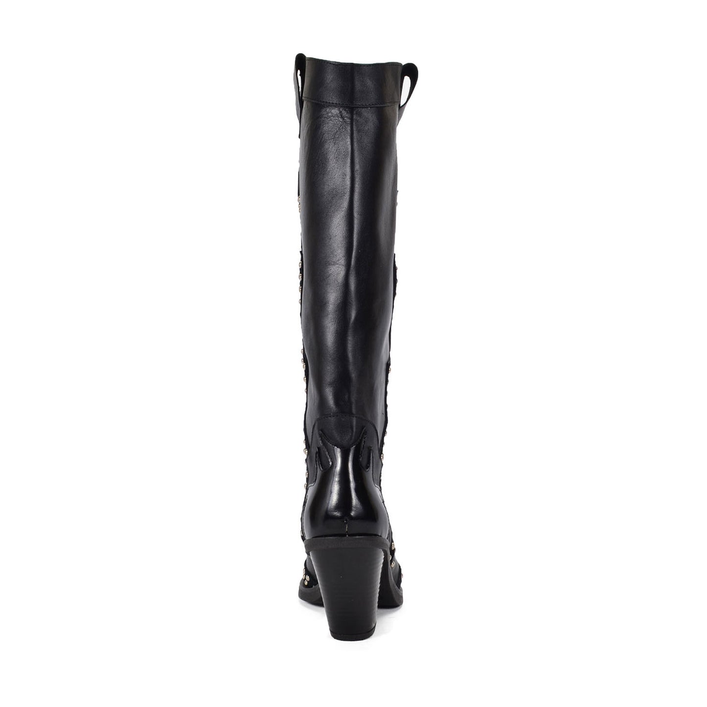 Piu Piu | Black Leather Studded Cowboy Boots